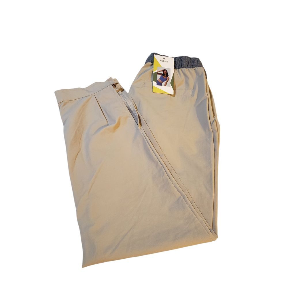 Halara Womens Drawstring Pants Beige S Flat Front Pleated Pockets‎ Mid Rise